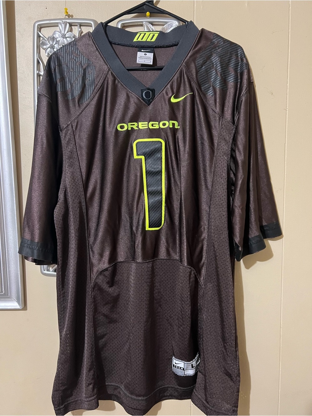Nike Oregon Ducks Brown and Neon Yellow #1 Football Jersey